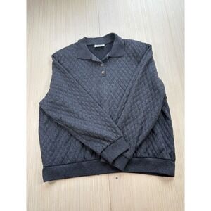 Alfred Dunner Quilted Sweater Men's XL Black Tight Knit Collared‎ Long Sleeve